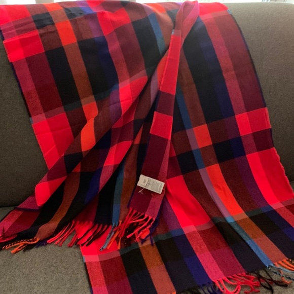 GAP Accessories - NWOT Gap neon orange w blue/red plaid very colorful large scarf or wrap/shawl